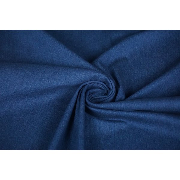 Basic Voorgewassen denim stof met stretch licht marine