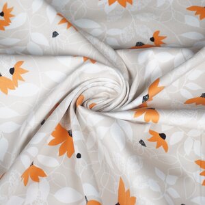 *** Stretch katoen beige met oranje bloem