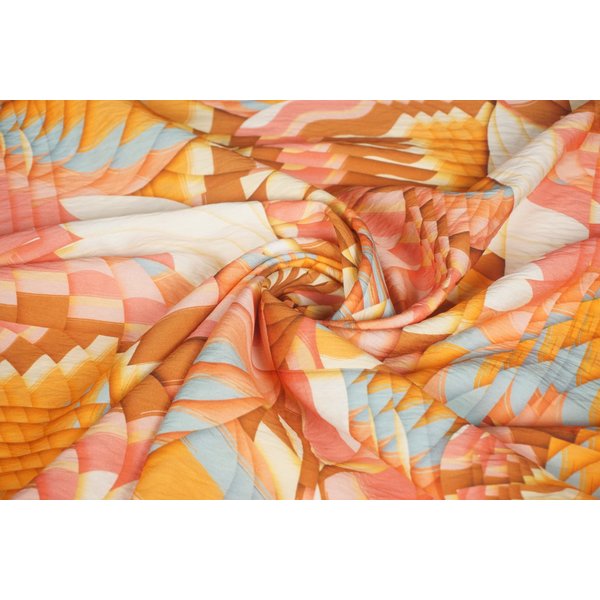SALE Viscose stof met digitale abstracte print in oranje