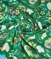  Viscose crepe hardgroen met retro bloemen