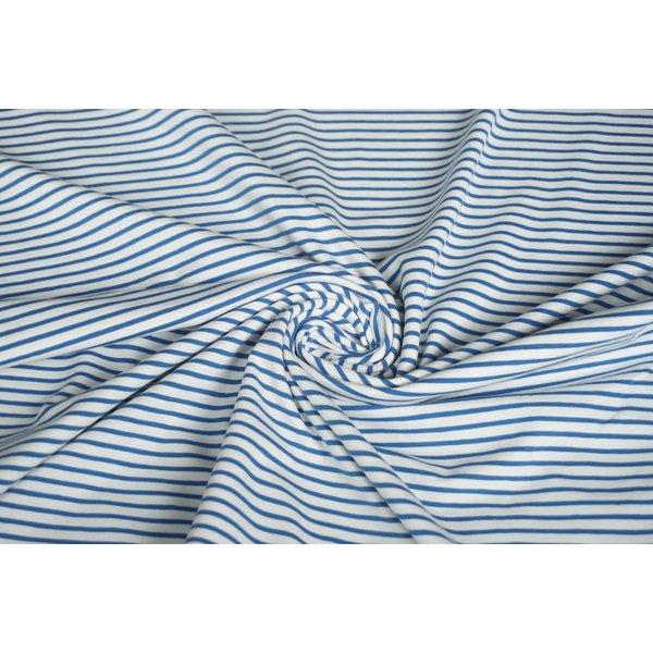 Gestreepte tricot stof blauw-wit