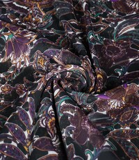  Chiffon zwart met paarse bloemen