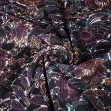  Chiffon zwart met paarse bloemen
