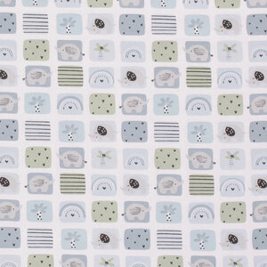  Katoenen tricot met afbeeldingtegeltjes blauw