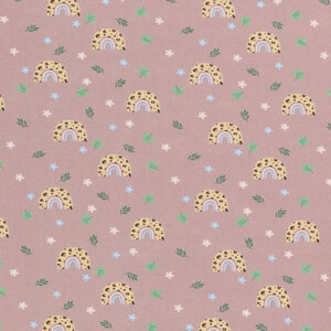  Tricot oudroze met regenboogjes in panterdessin mix 'n match