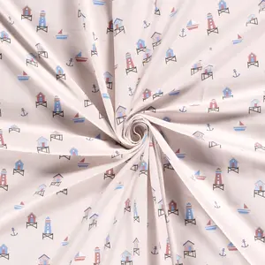  Tricot lichtroze met strandprint