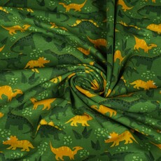  Katoenen tricot groen met dinoprint