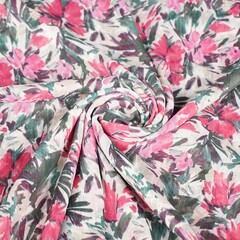  Coupon 258 Chiffon met roze bloemen en lurex 180 x 150 cm