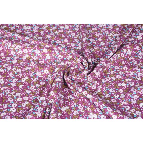 SALE Viscose twill stof paars met bloemetjes