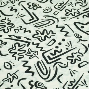  Crepe wit met zwarte fantasiefiguren