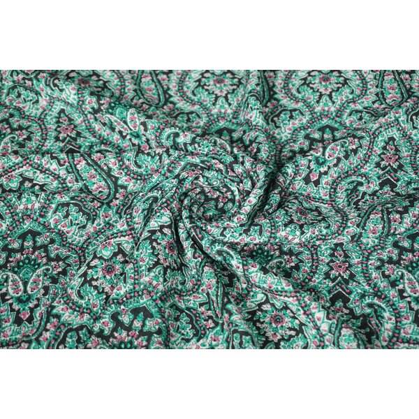 Polyester zwart met groene sierprint