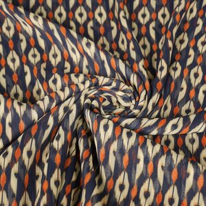  Crinkle chiffon donkerblauw beige medaillon