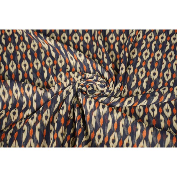 SALE Crinkle chiffon donkerblauw beige medaillon