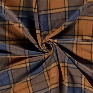 Mantelstof geruit blauw met beige