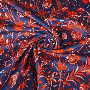  Viscose blauw met rode bloemen