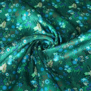  Satijn groen met bloemetjes