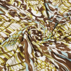  Coupon 734 Tricot met abstracte print bruin/groen 180 x 150 cm