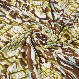 Coupon 734 Tricot met abstracte print bruin/groen 180 x 150 cm