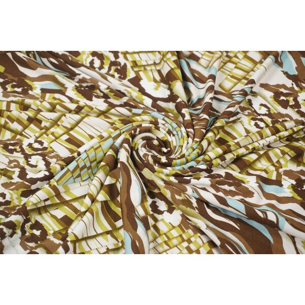 Coupon 38 Tricot met abstracte print bruin/groen 180 x 150 cm