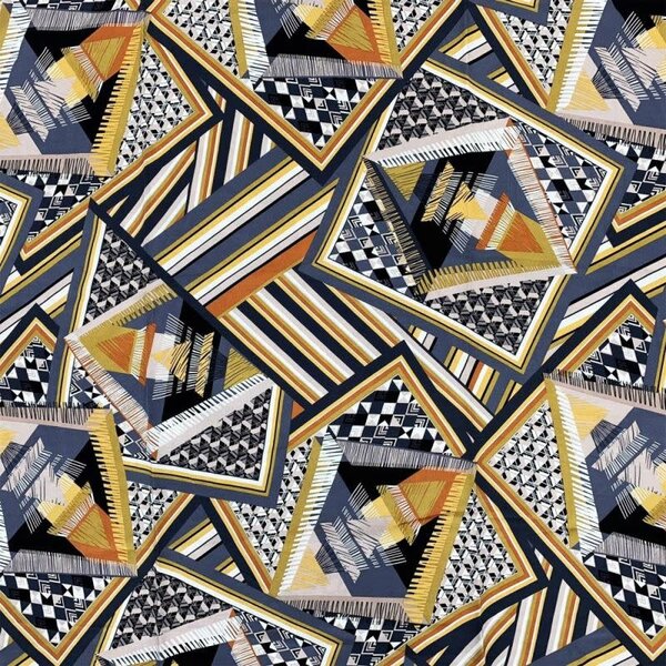 SALE Viscose stof met hoekenprint grijs