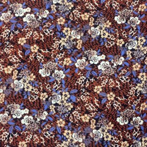  viscose gebloemd in bruin en blauw