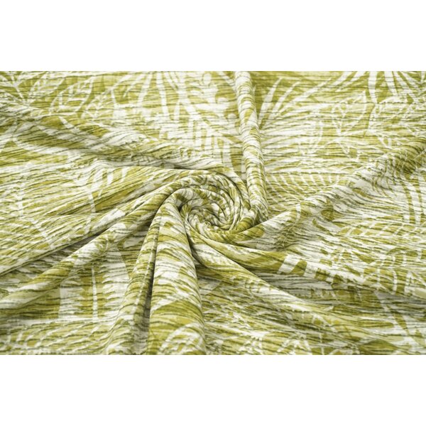 Coupon 988 Stretch crepe met bladeren groen 180 x 140 cm