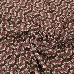  Coupon 229 Chiffon zwart met beige/rode bloemen en lurex 180 x 150 cm