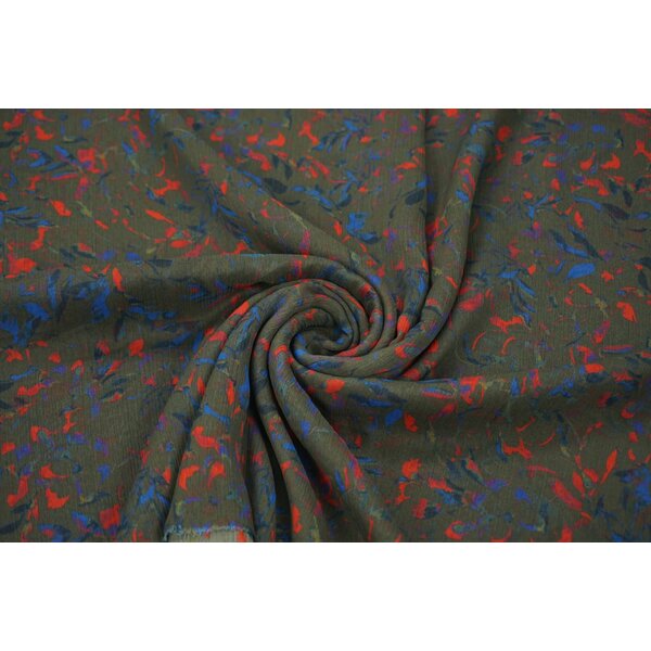 Coupon 651 Chiffon groen met rood/blauwe bloemetjes 180 x 140 cm