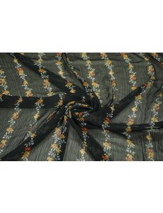  Coupon 689 Chiffon zwart met gebloemde streep 180 x 150 cm