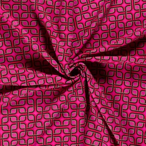  Viscose met retroprint fuchsia
