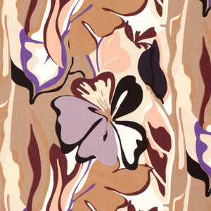  Viscose twill met dessin van grote bloemen lila en beige