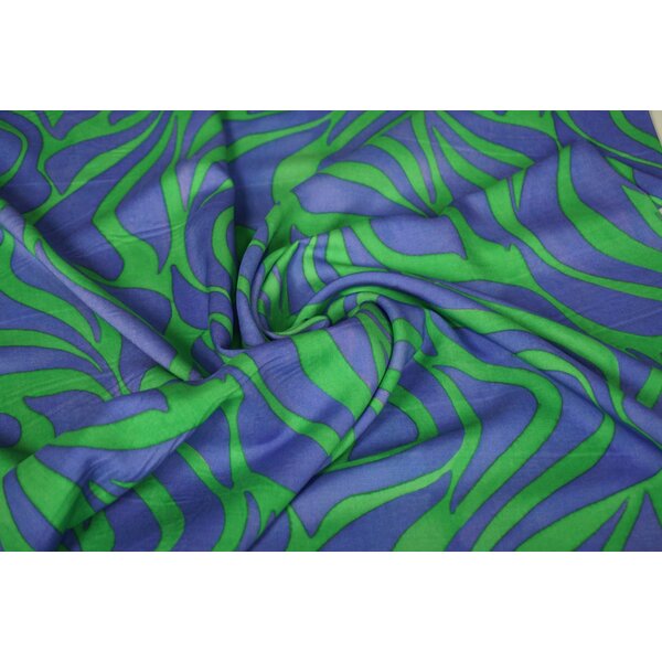 Viscose stof met gevlamd dessin in lila en groen