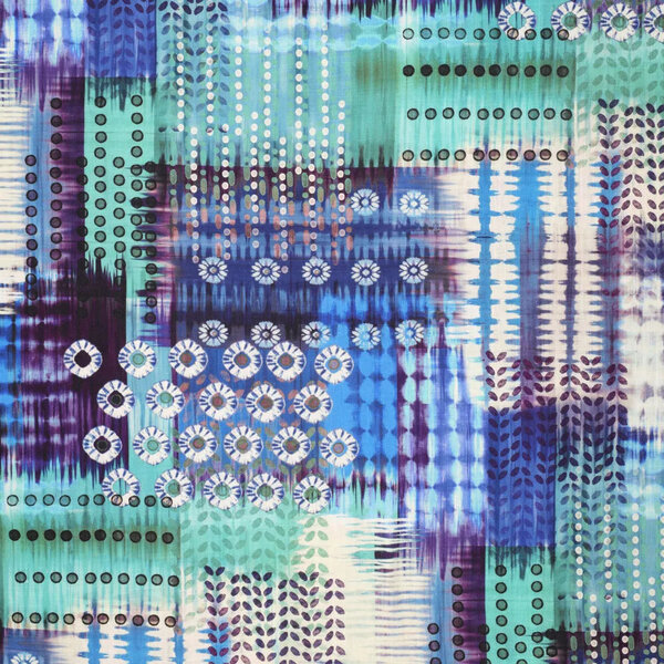 Linnenmix stof in blauwtinten etnische print
