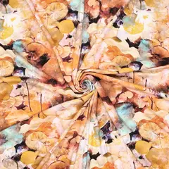  Viscose tricot crepe met aquarelbloem oranje