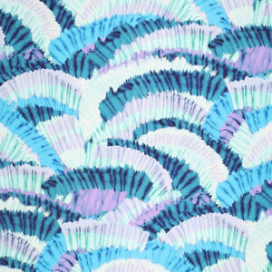 *** Viscose met stretch in digitale bladerprint blauw