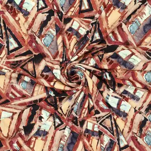 Viscose tricot crepe waterverf vormen bruin