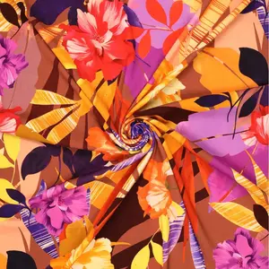*** Viscose stretch met bloemenprint bruin