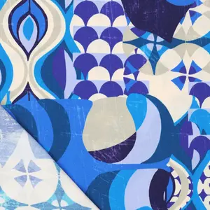 *** Viscose stretch met retroprint blauw