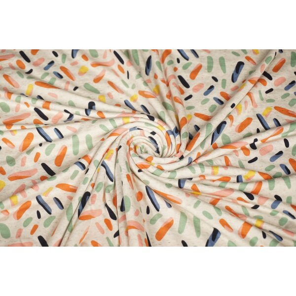 Coupon 468 Tricot met linnenlook kleurrijke streepjes 170 x 145 cm
