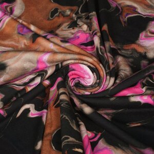 Tricot stof met olievlekken in bruin en roze