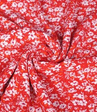  Viscose rood met witte bloemetjes