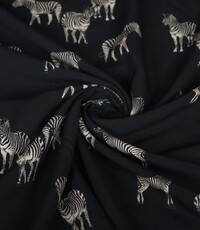  Coupon 28 Viscose zwart met zebra's 180 x 140 cm
