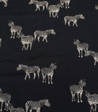  Zwarte viscose met dessin van zebrapaardjes