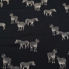  Zwarte viscose met dessin van zebrapaardjes