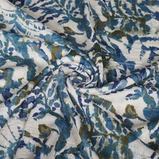  Viscose lurex met botanische print in blauw