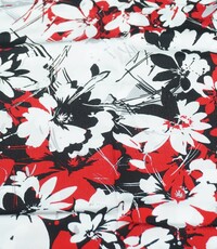  Coupon 334 Viscose zwart met rode en witte bloemen 180 x 150 cm