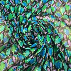  Coupon 349 Georgette groen blauwe bloemetjes 180 x 150 cm