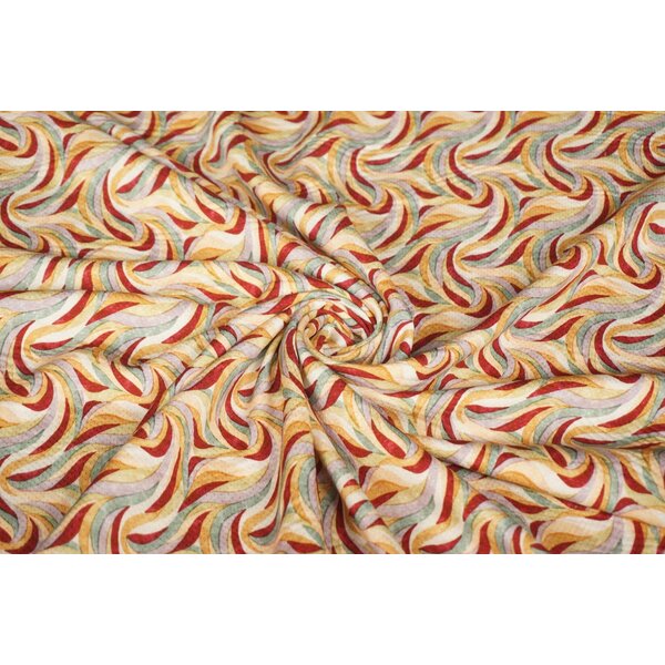 SALE Viscose stof gekleurde golfjes met glimmende puntjes