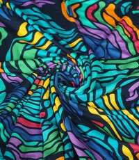  Viscose tricot stof met kleurrijke abstracte vormen blauw