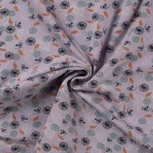  Organic tricot lila met bloemetjes en vogeltjes